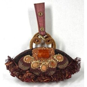 Vintage Y2K Mary Frances Evening‎ Ruffle Beaded Handbag Embellished Stones Lace